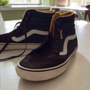 Vans Brown and White High-Top Sneakers one shoe string